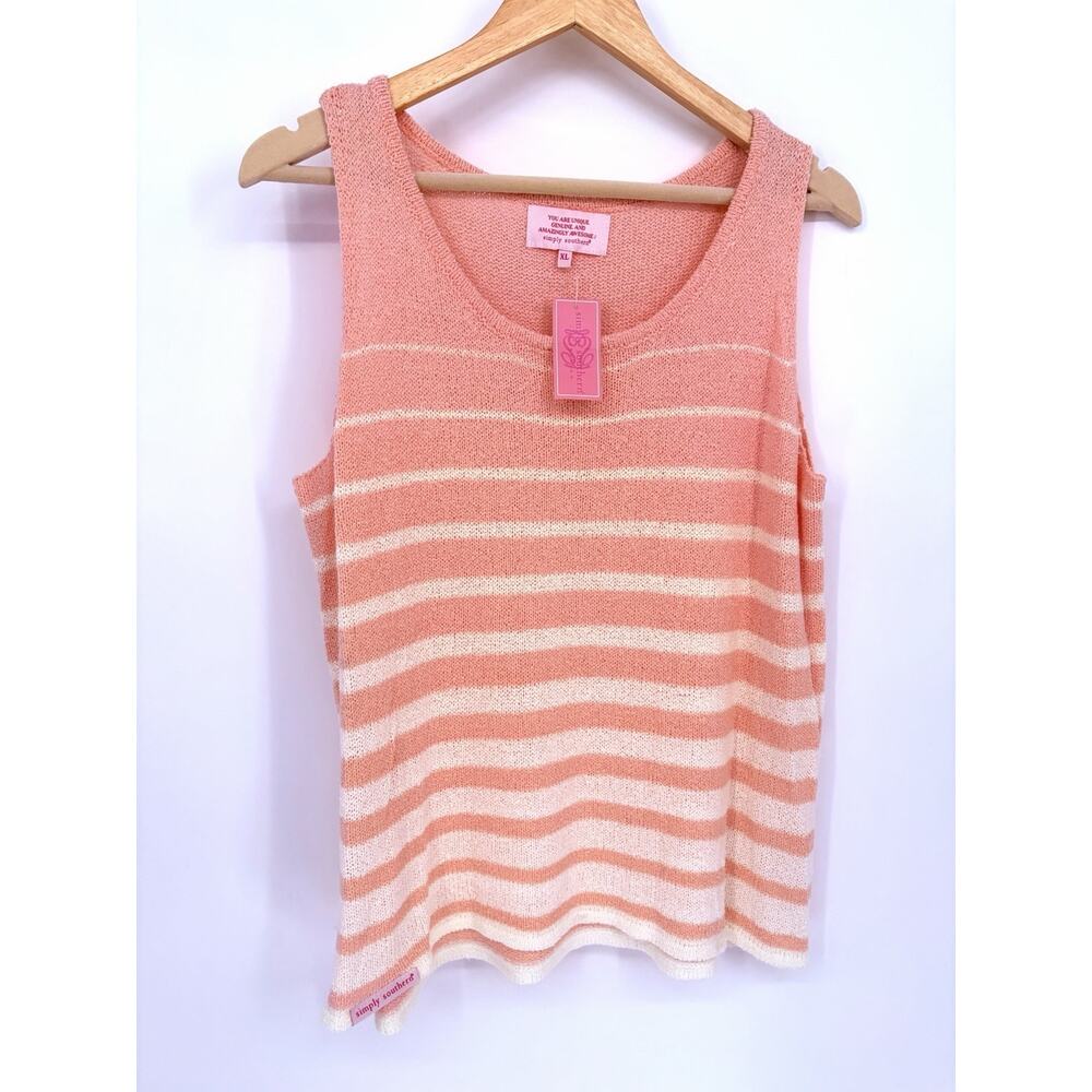 Simply Southern XL Pink White Striped Sweater Tank Top Knit NWT Preppy Coastal